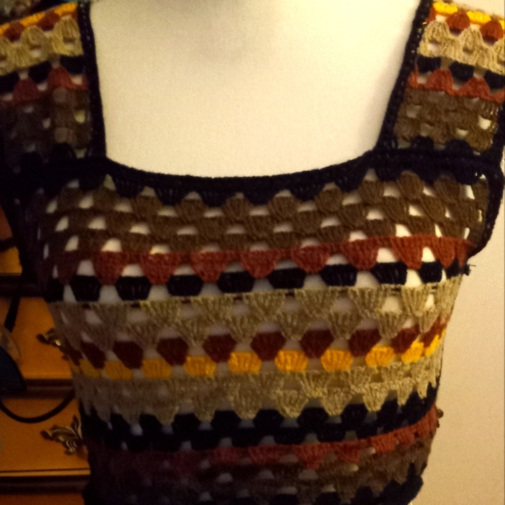 New, multicolor fall boho cropped crochet slip on vest top,wide straps one size